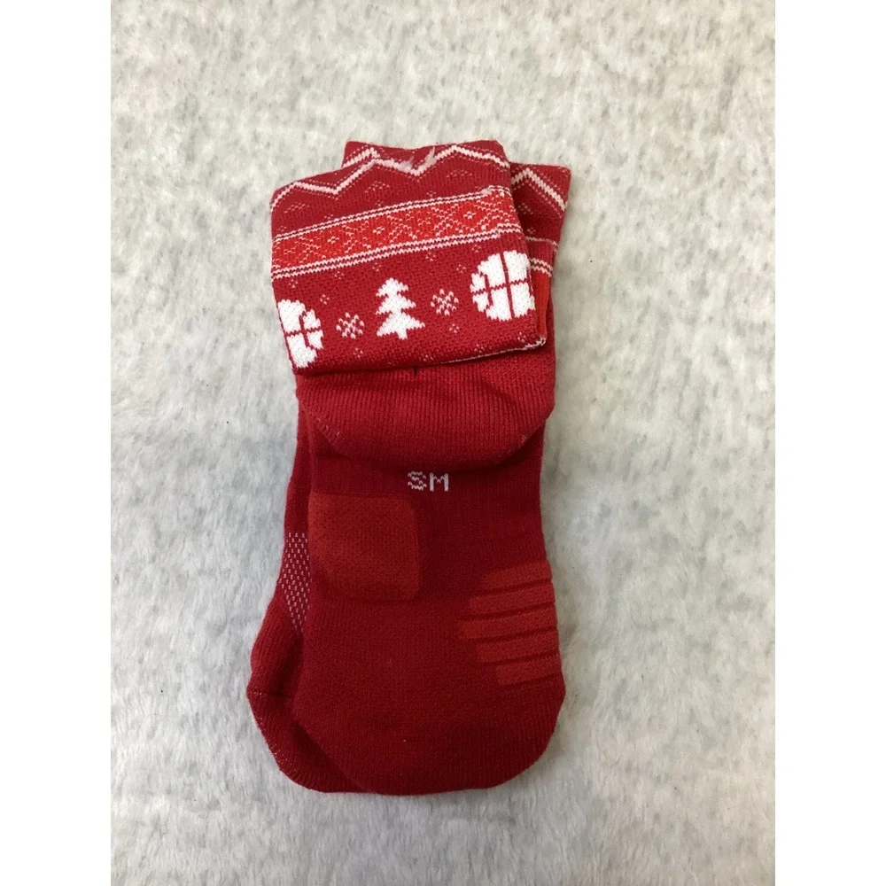 Nike Elite Christmas Socks Red White Gold Santa Fair Isle Crew Small NWOT